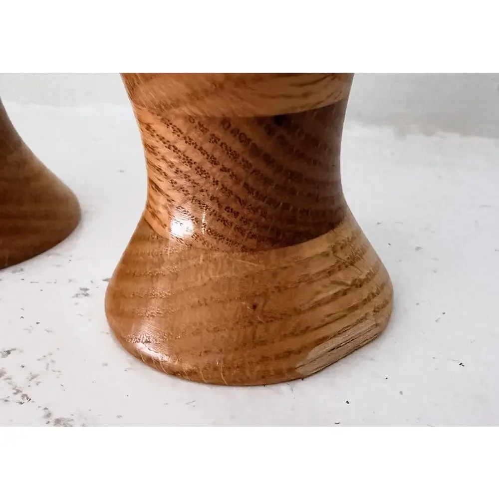 Turned Wood Brass Inlaid Vase Pair Segmented Bud Vases Signed Set 2